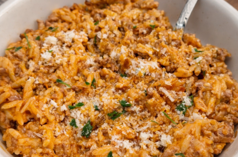 One Pot Ground Beef Orzo